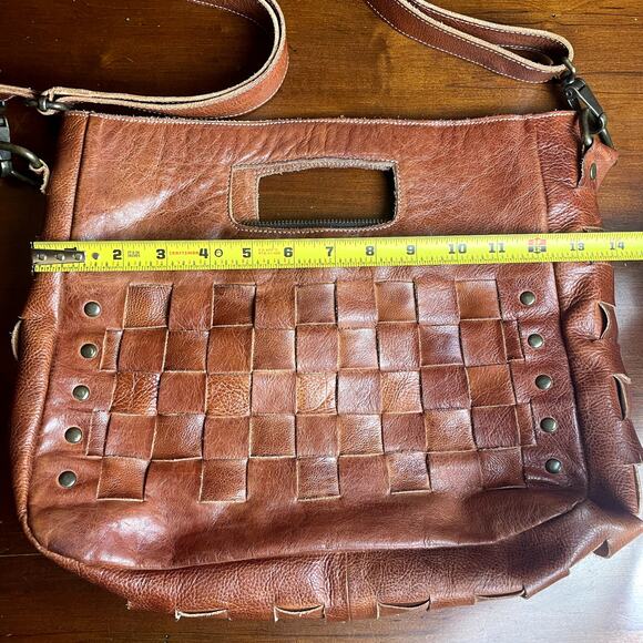 Bed Stu Orchid Dark Brown Woven Leather Crossbody Purse Handbag Shoulder Bag - Picture 7 of 10